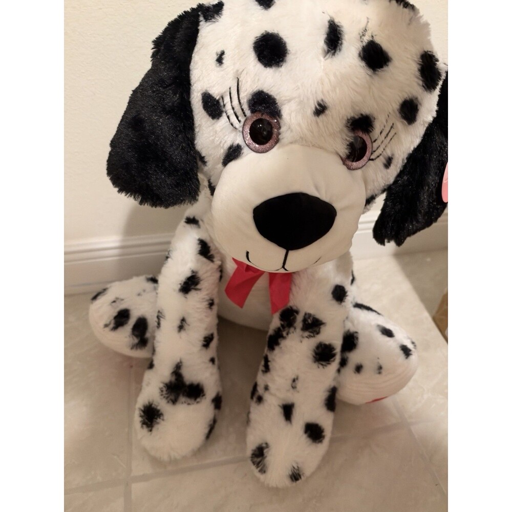 Dalmatian Plush Dog With Red Bow Stuffed Animal Valentines Day Large Huge